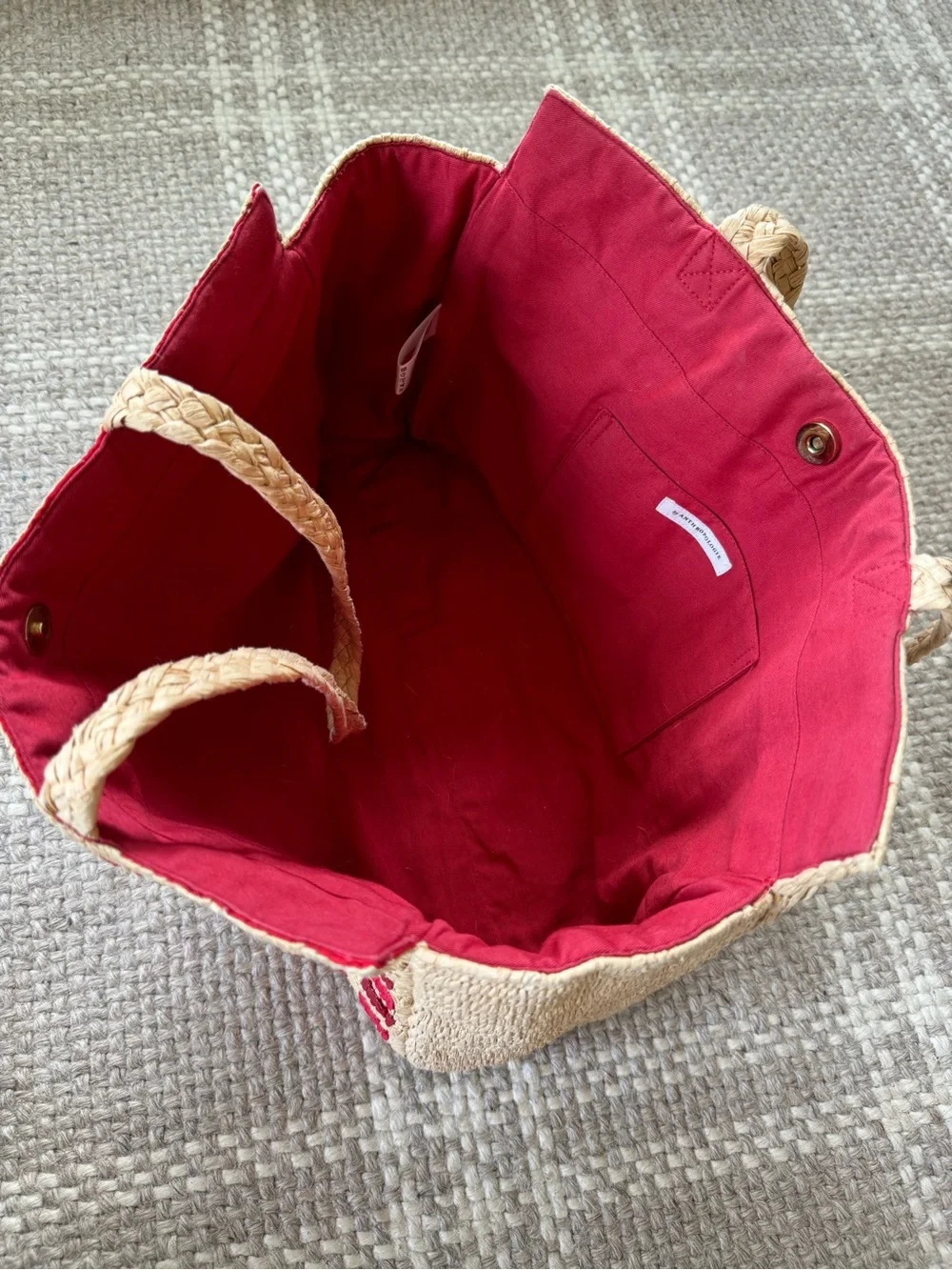 Anthropologie Sequin Raffia Tote red